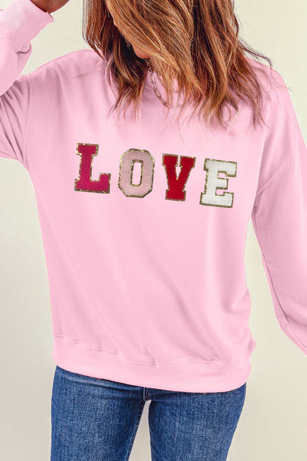 Pink Valentine LOVE Chenille Embroidered Sweatshirt